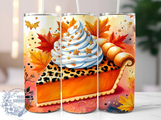 Cute Thanksgiving Tumbler, Pumpkin Pie Design, Leopard Print Tumbler, Fall Sublimation, Holiday Gift, Autumn Decor, Personalized Drinkware, Thanksgiving Wrap Design Sublimation ToriDesigns 