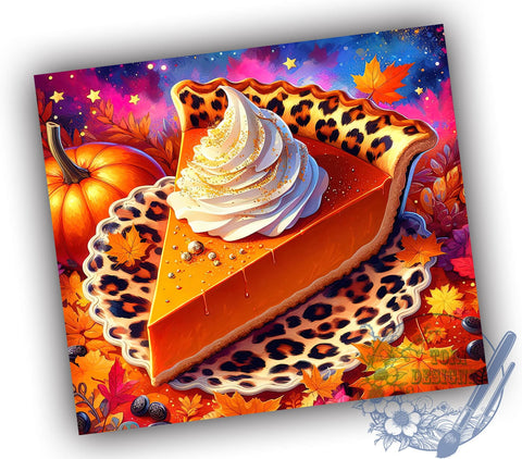 Cute Thanksgiving Tumbler, Pumpkin Pie Design, Leopard Print Tumbler, Fall Sublimation, Holiday Gift, Autumn Decor, Personalized Drinkware, Thanksgiving Wrap Design Sublimation ToriDesigns 