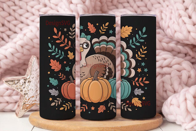 Cute Thanksgiving Turkey 20oz Tumbler Sublimation DesignSVG 