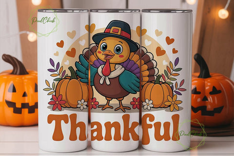 Cute Thanksgiving Turkey 20oz Tumbler Sublimation PixelChick 