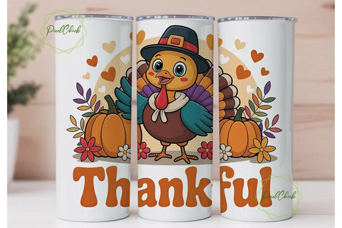 Cute Thanksgiving Turkey 20oz Tumbler Sublimation PixelChick 
