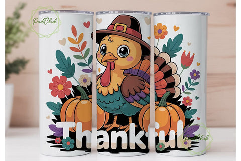 Cute Thanksgiving Turkey 20oz Tumbler Sublimation PixelChick 