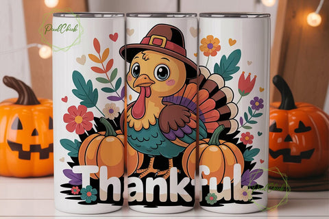 Cute Thanksgiving Turkey 20oz Tumbler Sublimation PixelChick 