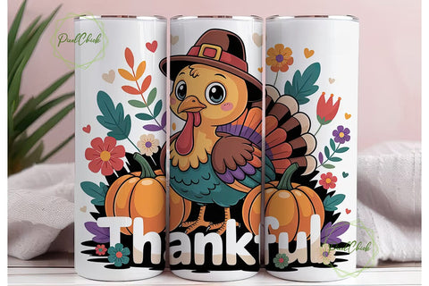 Cute Thanksgiving Turkey 20oz Tumbler Sublimation PixelChick 