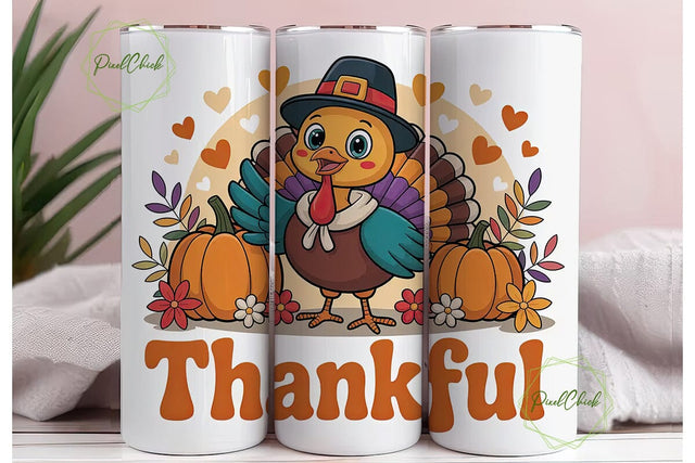 Cute Thanksgiving Turkey 20oz Tumbler Sublimation PixelChick 