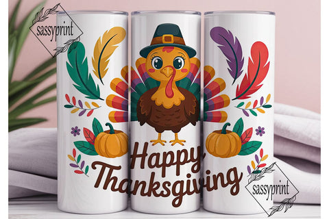 Cute Thanksgiving Turkey 20oz Tumbler Sublimation sassyprint 