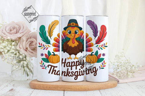 Cute Thanksgiving Turkey 20oz Tumbler Sublimation sassyprint 