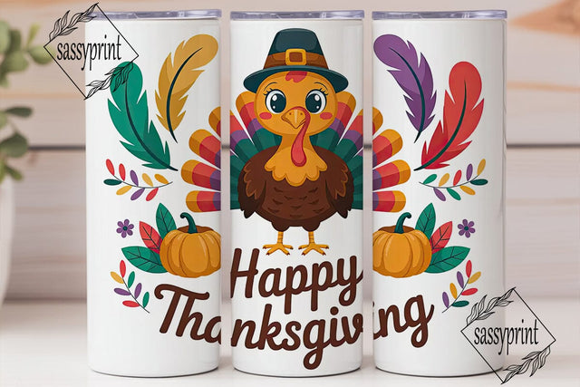 Cute Thanksgiving Turkey 20oz Tumbler Sublimation sassyprint 