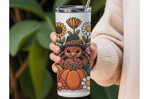 Cute Thanksgiving Turkey Tumbler Wrap Sublimation DesignSVG 
