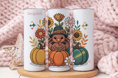 Cute Thanksgiving Turkey Tumbler Wrap Sublimation DesignSVG 