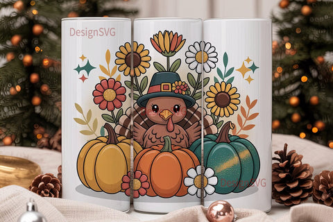 Cute Thanksgiving Turkey Tumbler Wrap Sublimation DesignSVG 