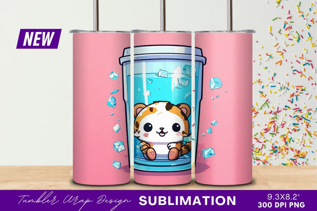 Cute tiger in ice water tumbler png Sublimation Regulrcrative 