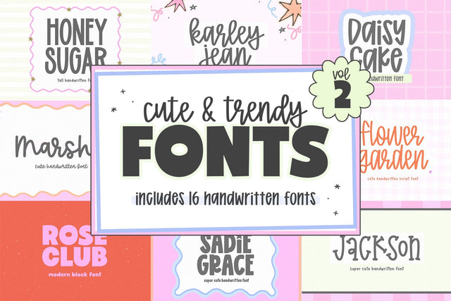 Cute Trendy Font Bundle - 16 Handwritten Fonts Font KA Designs 