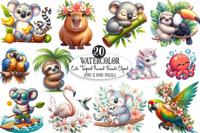 Cute Tropical Animal Friends Clipart Sublimation SVGista 