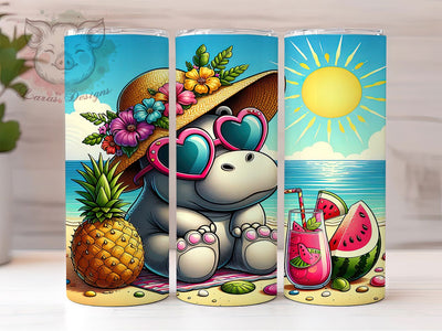 Cute Tropical Hippo 20oz Tumbler, Cute Animal Wrap, Safari Beach PNG, Summer Jungle Sublimation, 20oz Skinny Tumbler, Tropical Animal Art, Hippo Lover Gift Sublimation Lara' s Designs 
