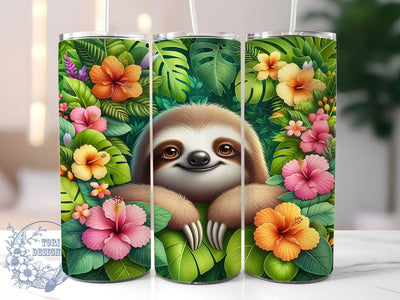 Cute Tropical Sloth Floral Tumbler, Seamless Sloth Tumbler, Cute Sloth Wrap, Tropical Floral Wrap, Artistic Sloth Wrap, Sublimation Design, Trendy Gift Idea Sublimation ToriDesigns 