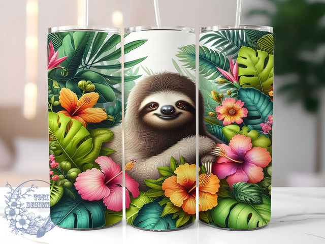 Cute Tropical Sloth Floral Tumbler, Seamless Sloth Tumbler, Cute Sloth Wrap, Tropical Floral Wrap, Artistic Sloth Wrap, Sublimation Design, Trendy Gift Idea Sublimation ToriDesigns 