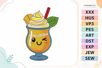 Cute Tropical Smoothie Embroidery Design - Kawaii Summer Drink Embroidery/Applique DESIGNS sg embroidery 