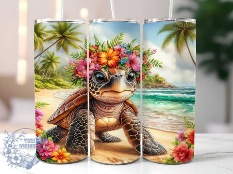 Cute Tropical Turtle 20oz Skinny Tumbler PNG, Summer Tumbler Sublimation Wrap, Straight & Tapered Tumbler Wrap, Instant Digital Download Sublimation ToriDesigns 
