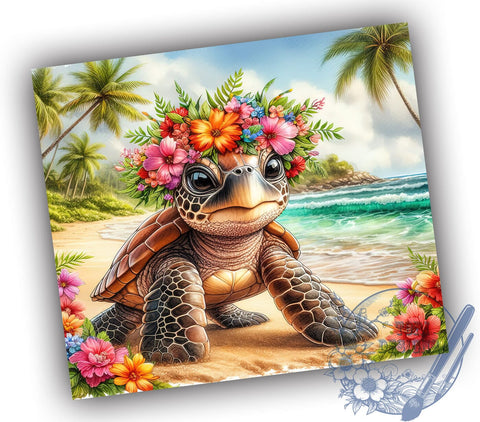 Cute Tropical Turtle 20oz Skinny Tumbler PNG, Summer Tumbler Sublimation Wrap, Straight & Tapered Tumbler Wrap, Instant Digital Download Sublimation ToriDesigns 