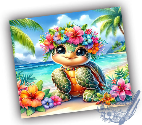 Cute Tropical Turtle 20oz Skinny Tumbler PNG, Summer Tumbler Sublimation Wrap, Straight & Tapered Tumbler Wrap, Instant Digital Download Sublimation ToriDesigns 