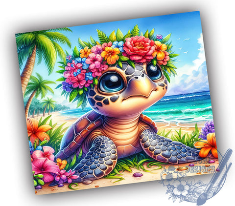 Cute Tropical Turtle 20oz Skinny Tumbler PNG, Summer Tumbler Sublimation Wrap, Straight & Tapered Tumbler Wrap, Instant Digital Download Sublimation ToriDesigns 