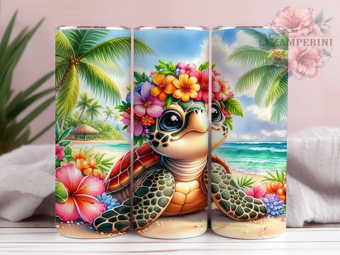 Cute Tropical Turtle 20oz Tumbler Wrap PNG, Summer Tumbler PNG Sublimation Design, Straight & Tapered Tumbler Wrap, Instant Digital Download Sublimation Li Zamperini 