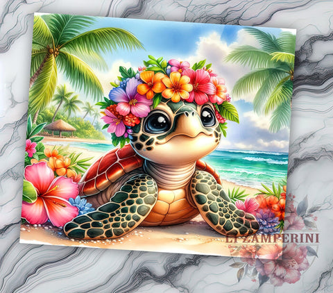 Cute Tropical Turtle 20oz Tumbler Wrap PNG, Summer Tumbler PNG Sublimation Design, Straight & Tapered Tumbler Wrap, Instant Digital Download Sublimation Li Zamperini 