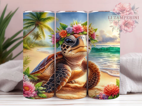 Cute Tropical Turtle 20oz Tumbler Wrap PNG, Summer Tumbler PNG Sublimation Design, Straight & Tapered Tumbler Wrap, Instant Digital Download Sublimation Li Zamperini 