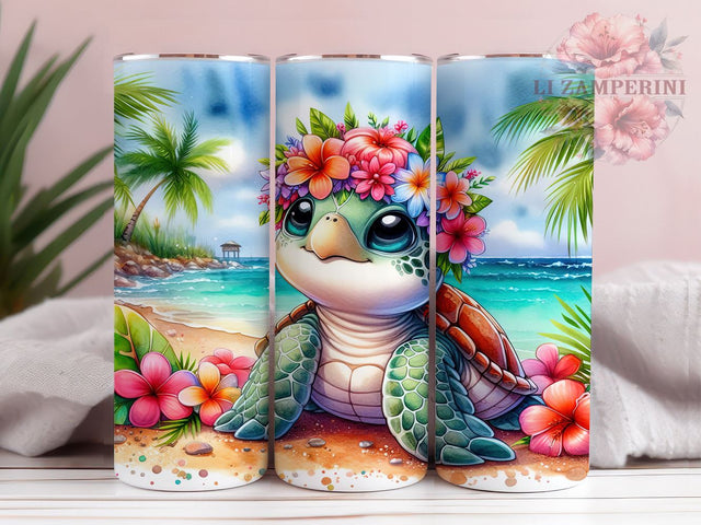 Cute Tropical Turtle 20oz Tumbler Wrap PNG, Summer Tumbler PNG Sublimation Design, Straight & Tapered Tumbler Wrap, Instant Digital Download Sublimation Li Zamperini 
