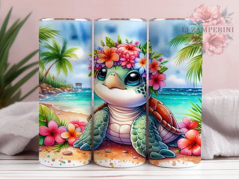 Cute Tropical Turtle 20oz Tumbler Wrap PNG, Summer Tumbler PNG Sublimation Design, Straight & Tapered Tumbler Wrap, Instant Digital Download Sublimation Li Zamperini 