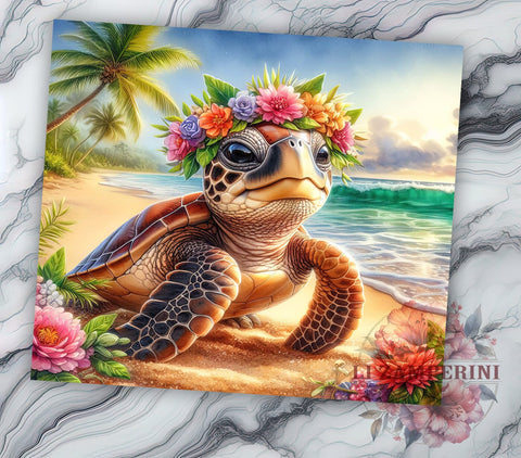 Cute Tropical Turtle 20oz Tumbler Wrap PNG, Summer Tumbler PNG Sublimation Design, Straight & Tapered Tumbler Wrap, Instant Digital Download Sublimation Li Zamperini 