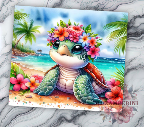 Cute Tropical Turtle 20oz Tumbler Wrap PNG, Summer Tumbler PNG Sublimation Design, Straight & Tapered Tumbler Wrap, Instant Digital Download Sublimation Li Zamperini 