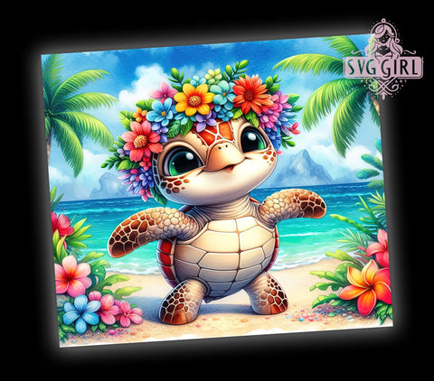 Cute Tropical Turtle 20oz Tumbler Wrap Sublimation Design, Straight Tapered Tumbler Wrap, Summer Beach Tumbler Png, Instant Digital Download Sublimation SvggirlplusArt 