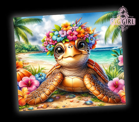 Cute Tropical Turtle 20oz Tumbler Wrap Sublimation Design, Straight Tapered Tumbler Wrap, Summer Beach Tumbler Png, Instant Digital Download Sublimation SvggirlplusArt 