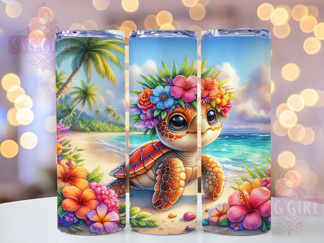 Cute Tropical Turtle 20oz Tumbler Wrap Sublimation Design, Straight Tapered Tumbler Wrap, Summer Beach Tumbler Png, Instant Digital Download Sublimation SvggirlplusArt 