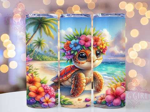Cute Tropical Turtle 20oz Tumbler Wrap Sublimation Design, Straight Tapered Tumbler Wrap, Summer Beach Tumbler Png, Instant Digital Download Sublimation SvggirlplusArt 