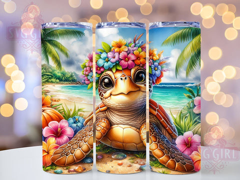 Cute Tropical Turtle 20oz Tumbler Wrap Sublimation Design, Straight Tapered Tumbler Wrap, Summer Beach Tumbler Png, Instant Digital Download Sublimation SvggirlplusArt 