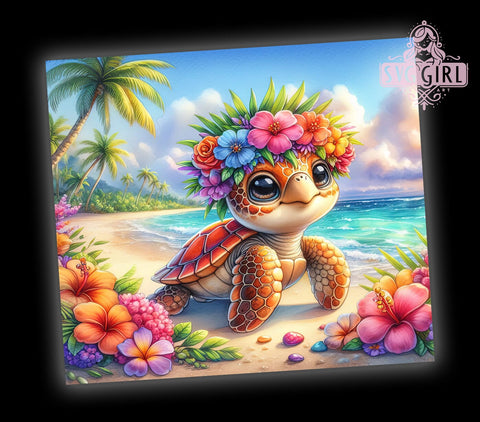 Cute Tropical Turtle 20oz Tumbler Wrap Sublimation Design, Straight Tapered Tumbler Wrap, Summer Beach Tumbler Png, Instant Digital Download Sublimation SvggirlplusArt 