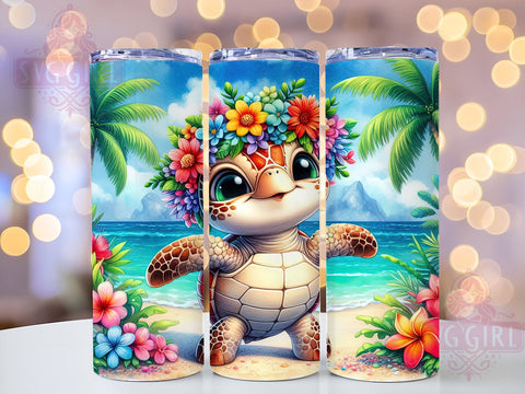 Cute Tropical Turtle 20oz Tumbler Wrap Sublimation Design, Straight Tapered Tumbler Wrap, Summer Beach Tumbler Png, Instant Digital Download Sublimation SvggirlplusArt 