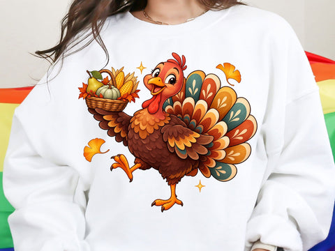 Cute Turkey Harvest Basket PNG SVG artprintfile 