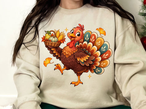 Cute Turkey Harvest Basket PNG SVG artprintfile 