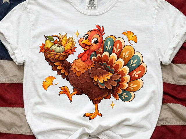 Cute Turkey Harvest Basket PNG SVG artprintfile 