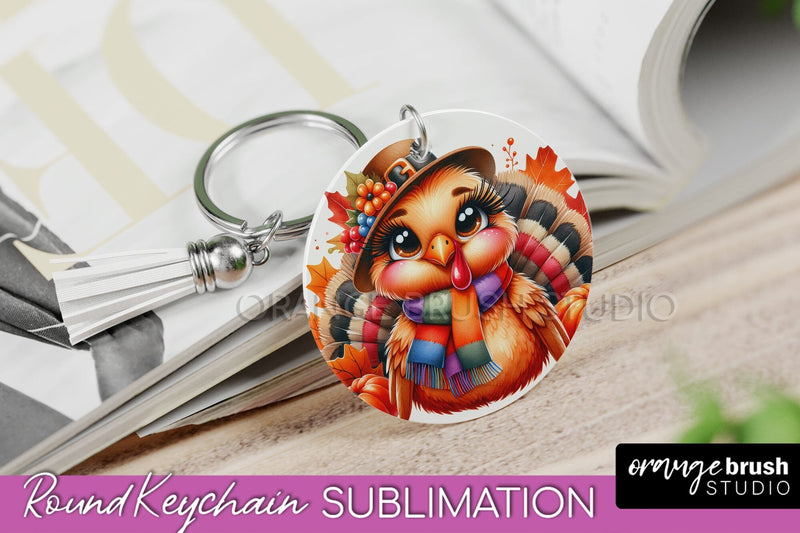 Cute Turkey Keychain Sublimation - Thanksgiving Keychain Sublimation OrangeBrushStudio 