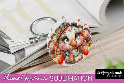 Cute Turkey Keychain Sublimation - Thanksgiving Keychain Sublimation OrangeBrushStudio 