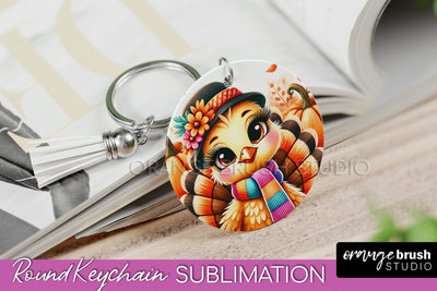 Cute Turkey Keychain Sublimation - Thanksgiving Keychain Sublimation OrangeBrushStudio 