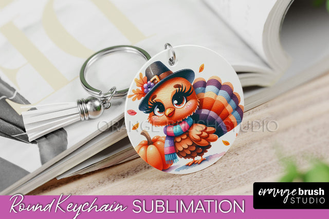 Cute Turkey Keychain Sublimation - Thanksgiving Keychain Sublimation OrangeBrushStudio 