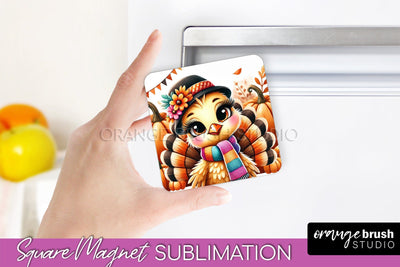Cute Turkey Magnet Sublimation - Thanksgiving Magnet PNG Sublimation OrangeBrushStudio 