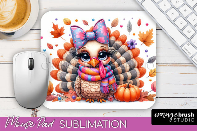Cute Turkey Mousepad - Thanksgiving Mouse Pad Sublimation Sublimation OrangeBrushStudio 