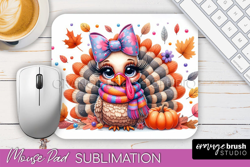Cute Turkey Mousepad - Thanksgiving Mouse Pad Sublimation Sublimation OrangeBrushStudio 